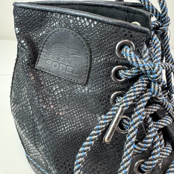Sorel Hidden Wedge Boots Black snake pattern lace up Womens 7 - Picture 3 of 8